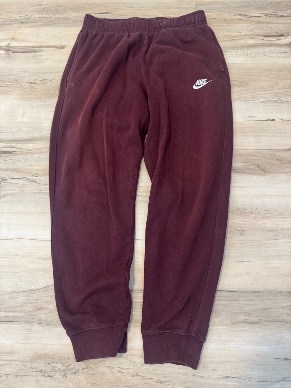 Nike Mens Burgundy Fleece Joggers with White Swoosh